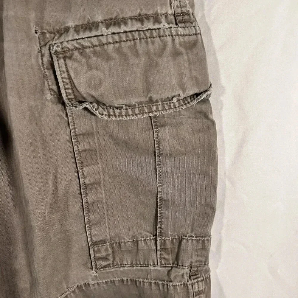 Banana Republic Cargo Shorts Men's 35 Grey Button Zip 100% Cotton Distressed